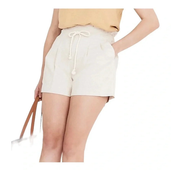MADEWELL DRAWSTRING PLEATED PAPER BAG COTTON LINEN TAN BEIGE SHORTS SIZE SMALL - Picture 3 of 12